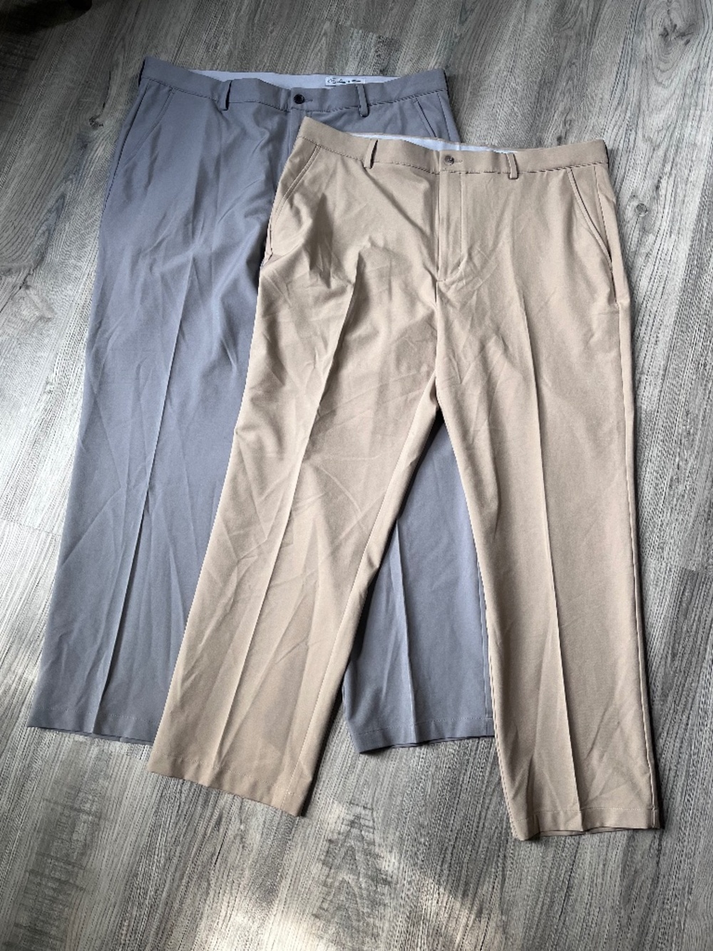 Lot of 2 Greg Norman Pants Mens Size 40X30 Tan and Gray performance golf comfort
